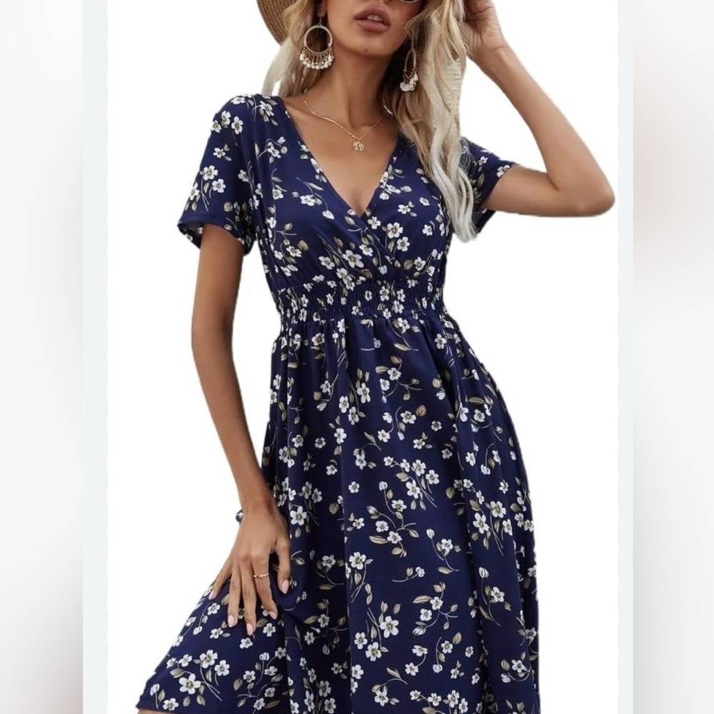 SHEIN Blue Flutter Sleeve V-Neck Sundress